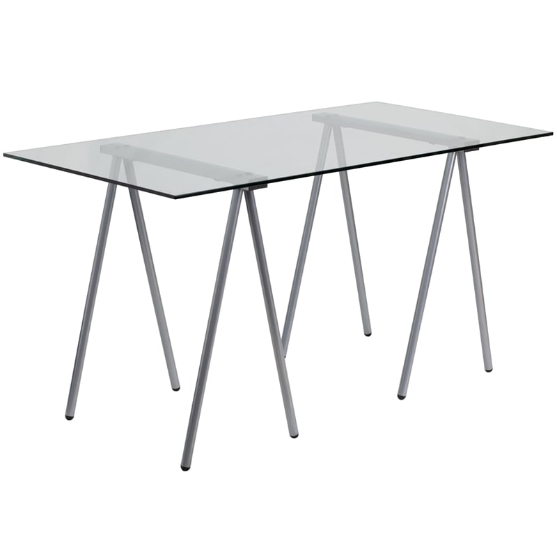Flash Furniture Glass Top Writing Desk in Silver Chrome