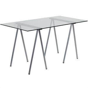 flash furniture glass top writing desk in silver chrome