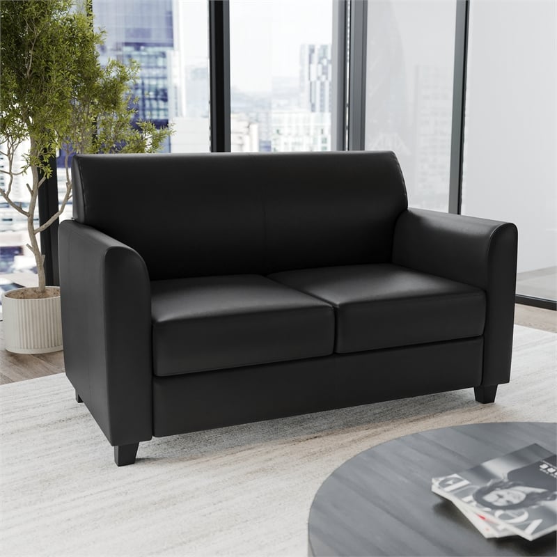 Flash Furniture Hercules Diplomat Leather Loveseat in Black