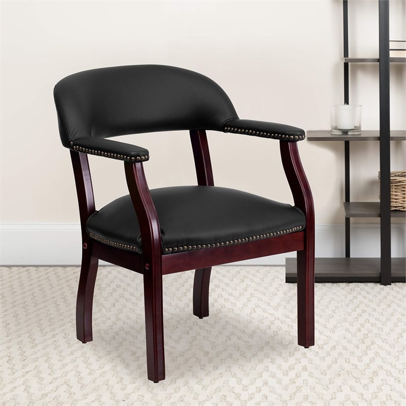 Flash Furniture Leather Conference Guest Chair in Black