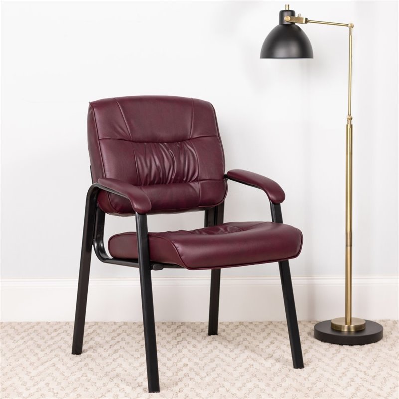 Flash Furniture Leather Guest Chair in Burgundy with Black Frame Finish
