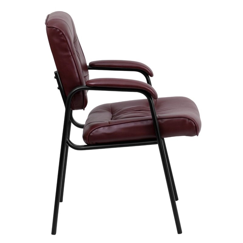 Flash Furniture Leather Guest Chair in Burgundy with Black Frame Finish