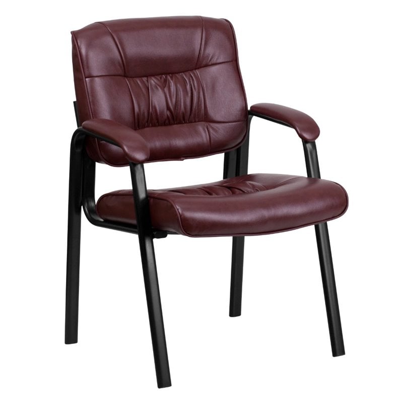 Flash Furniture Leather Guest Chair in Burgundy with Black Frame Finish