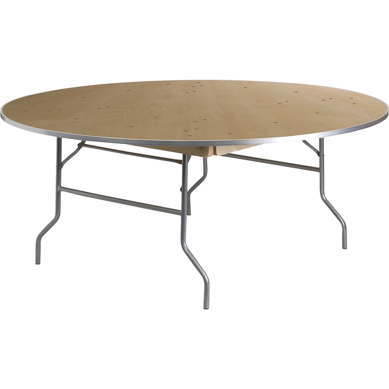Flash Furniture Round Birchwood Folding Banquet Table in Natural and Silver