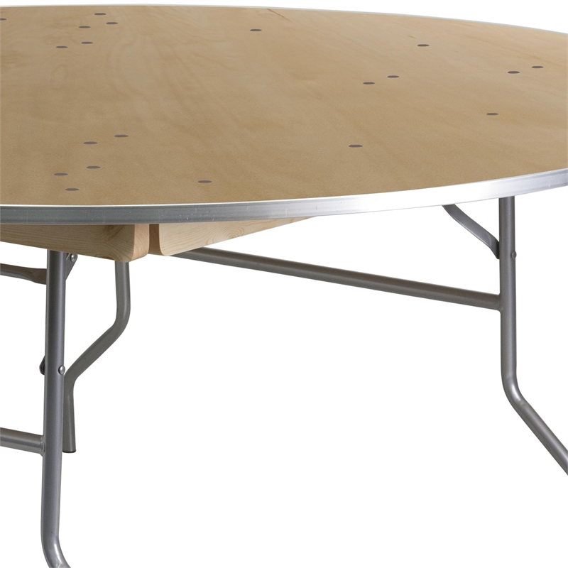 Flash Furniture Round Birchwood Folding Banquet Table in Natural and Silver