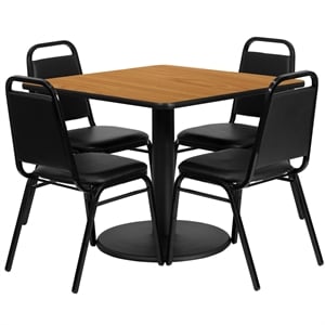 Flash Furniture 36Sq Laminate Table Set-Bnqt In Natural Top Black Vinyl Seat