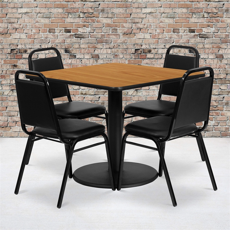 Flash Furniture 36Sq Laminate Table Set-Bnqt In Natural Top Black Vinyl Seat