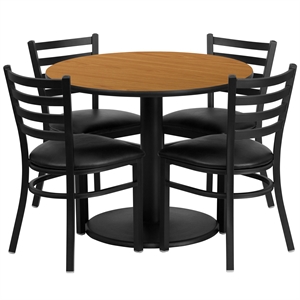 Flash Furniture 36Rd Laminate Table Set In Natural Top Black Vinyl Seat