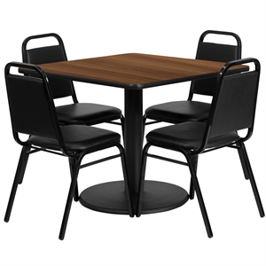 Flash Furniture 36Sq Laminate Table Set-Bnqt In Walnut Top Black Vinyl Seat