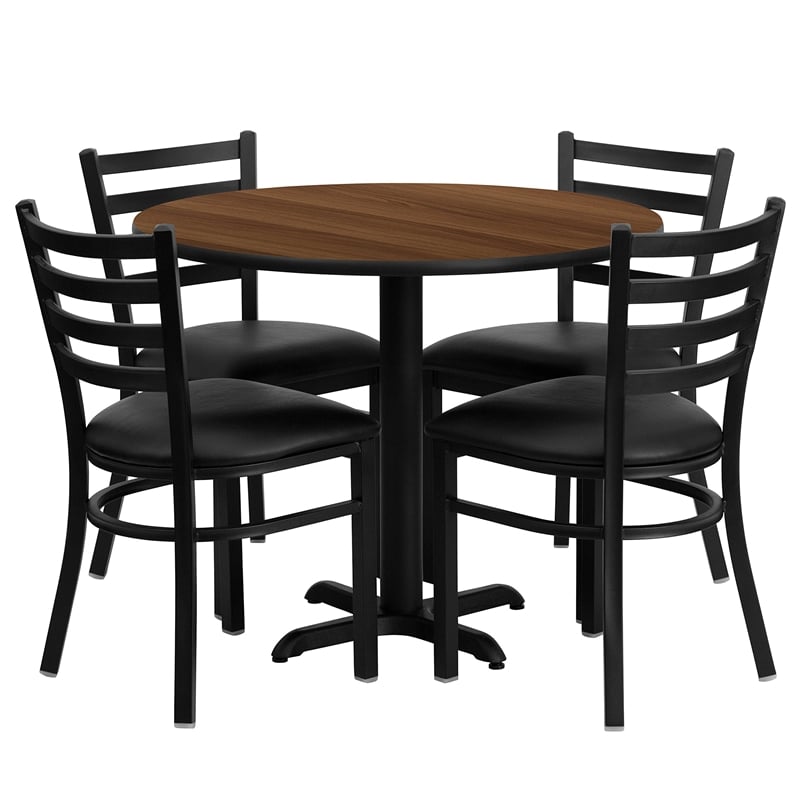 Flash Furniture 36Rd Laminate Table Set In Walnut Top Black Vinyl Seat
