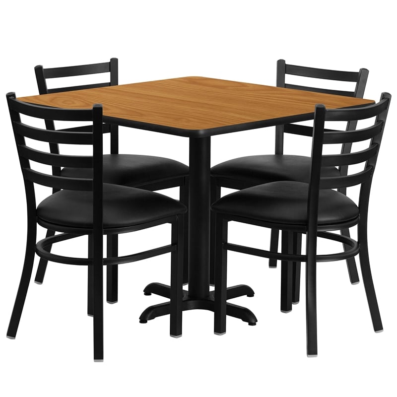 Flash Furniture 36Sq Laminate Table Set In Mahogany Top Black Vinyl Seat