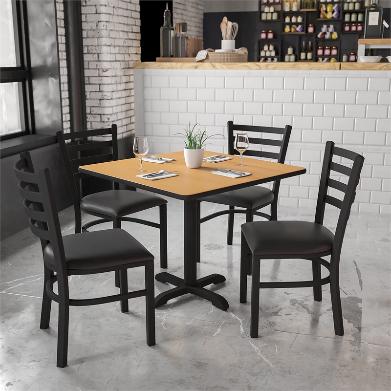 Flash Furniture 36Sq Laminate Table Set In Mahogany Top Black Vinyl Seat