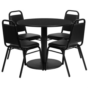 flash furniture 5 piece traditional black top lunchroom dining set with black faux leather chairs