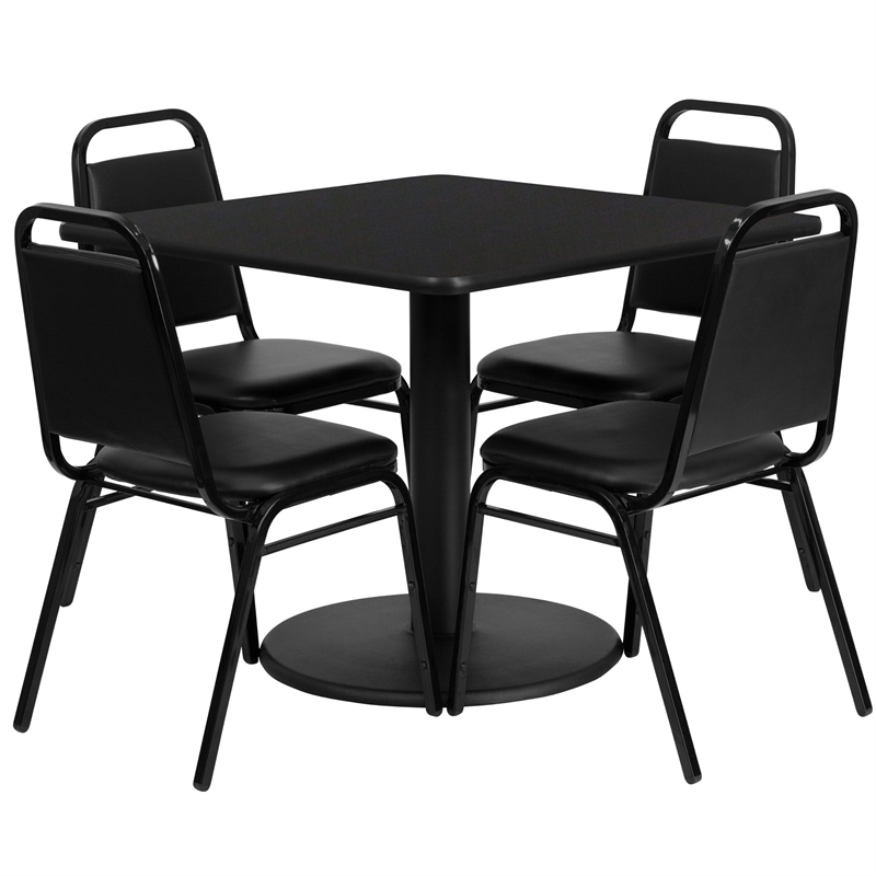 Flash Furniture 36Sq Laminate Table Set-Bnqt In Black Top Black Vinyl Seat