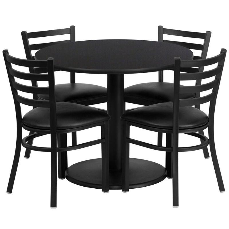 Flash Furniture 36Rd Laminate Table Set In Black Top Black Vinyl Seat