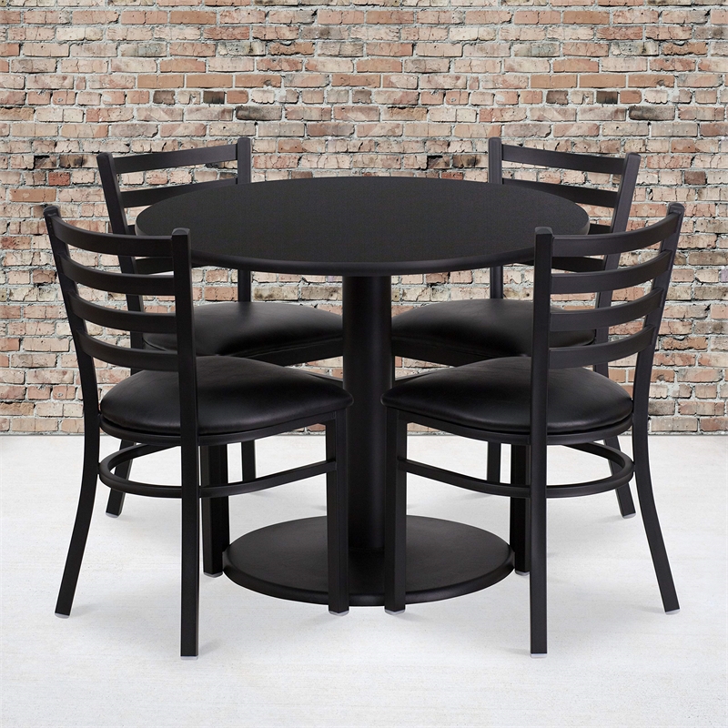 Flash Furniture 36Rd Laminate Table Set In Black Top Black Vinyl Seat