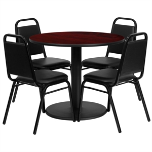 Flash Furniture 36Rd Laminate Table Set-Bnqt In Mahogany Top Black Vinyl Seat