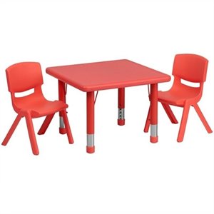 Flash Furniture 3 Piece Square Adjustable Activity Table Set in Red