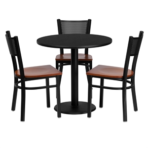 Flash Furniture Clark 30&quot RD Black Laminate Table with 3 Metal Chairs