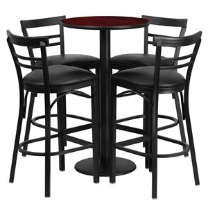 Flash Furniture Jamie 24&quot RD Mahogany Laminate Table & 4 Metal Barstools