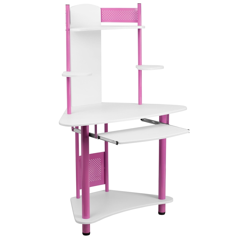 Flash Furniture Corner Wood Computer Desk with Hutch in Pink