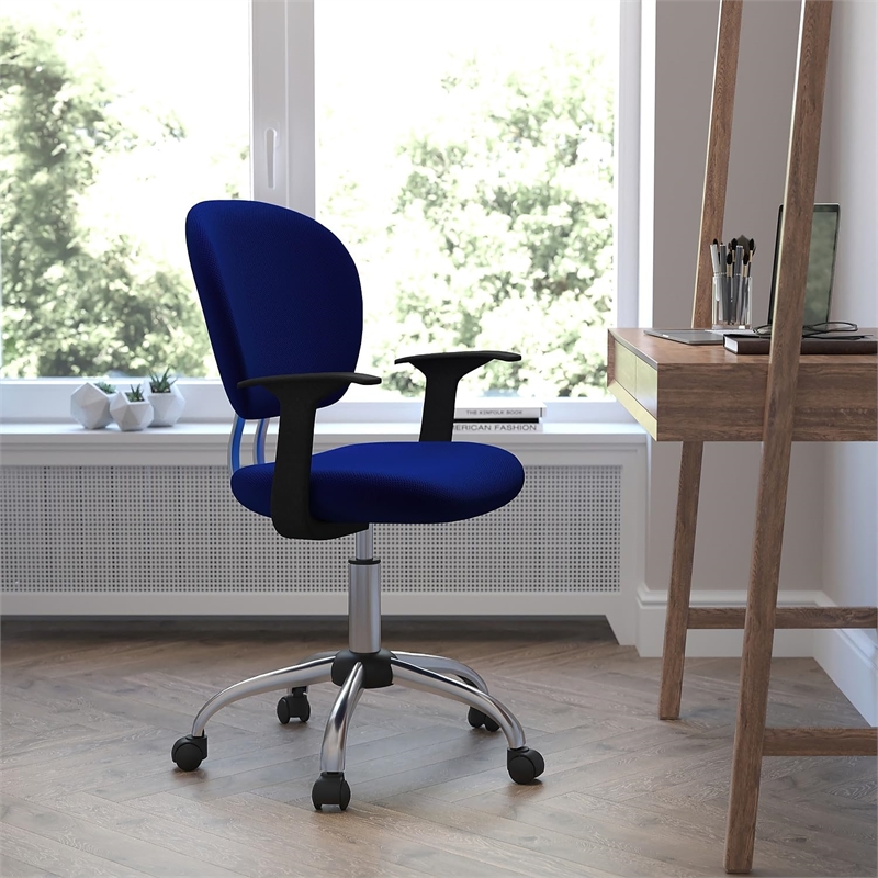 Flash Furniture Mid-Back Mesh Office Swivel Chair with Arms in Blue