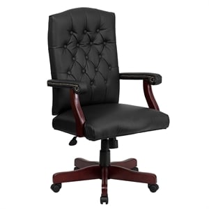 Flash Furniture Martha Washington Leather Swivel Office Chair in Black
