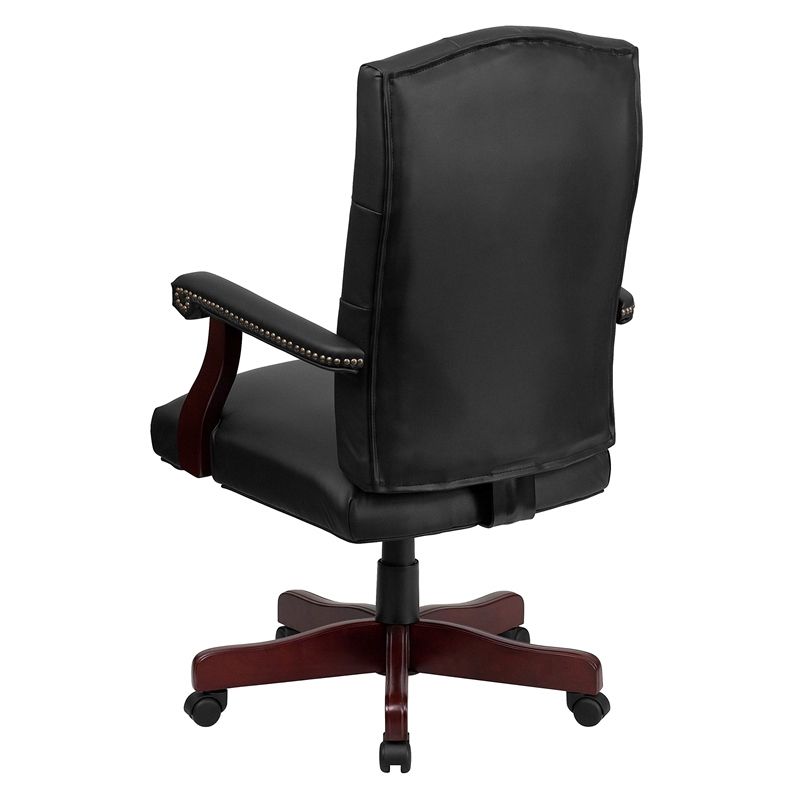 Flash Furniture Martha Washington Leather Swivel Office Chair in Black
