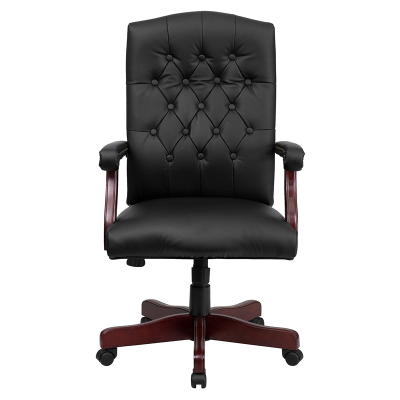 Flash Furniture Martha Washington Leather Swivel Office Chair in Black