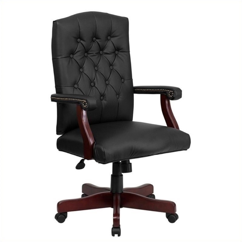 Leather Swivel Office Chair in Black 801LLF0005BKLEAGG