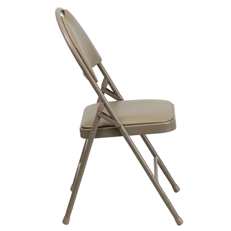 Flash Furniture Hercules Faux Leather Padded Metal Folding Chair in Beige