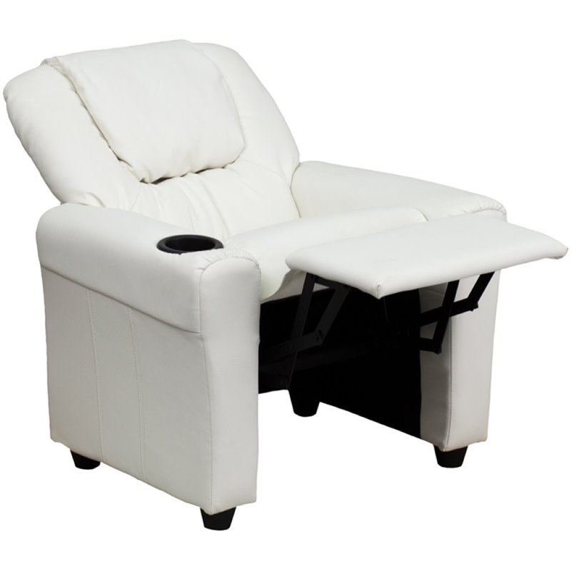 Flash Furniture Vinyl Recliner with Cup Holder and Headrest in White