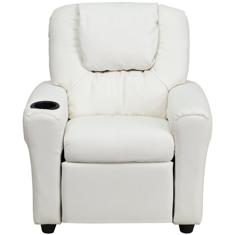 Flash Furniture Vinyl Recliner with Cup Holder and Headrest in White