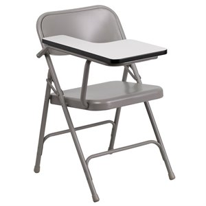 flash furniture premium steel folding chair in beige with tablet arm