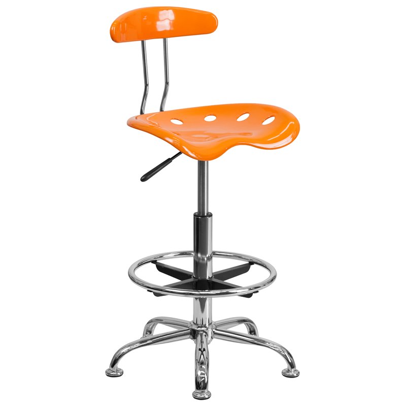 Flash Furniture Vibrant Drafting Chair Seat in Orange and Chrome