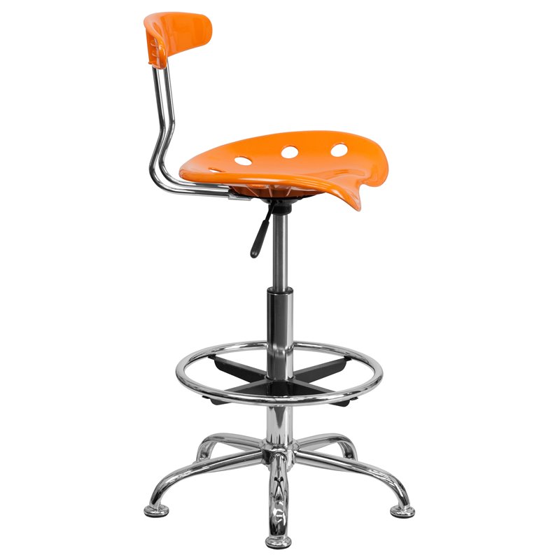 Flash Furniture Vibrant Drafting Chair Seat in Orange and Chrome