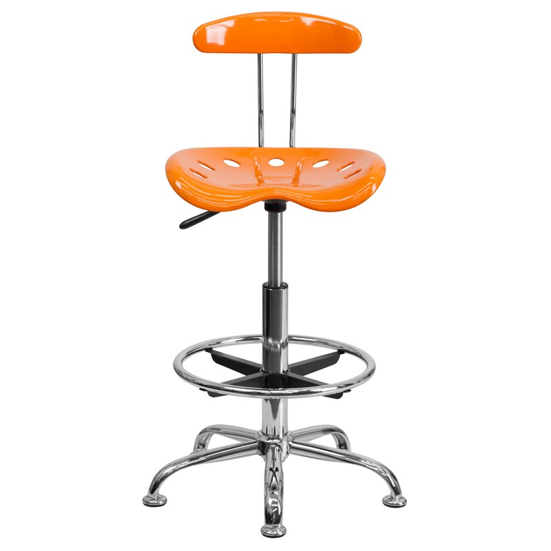 Flash Furniture Vibrant Drafting Chair Seat in Orange and Chrome