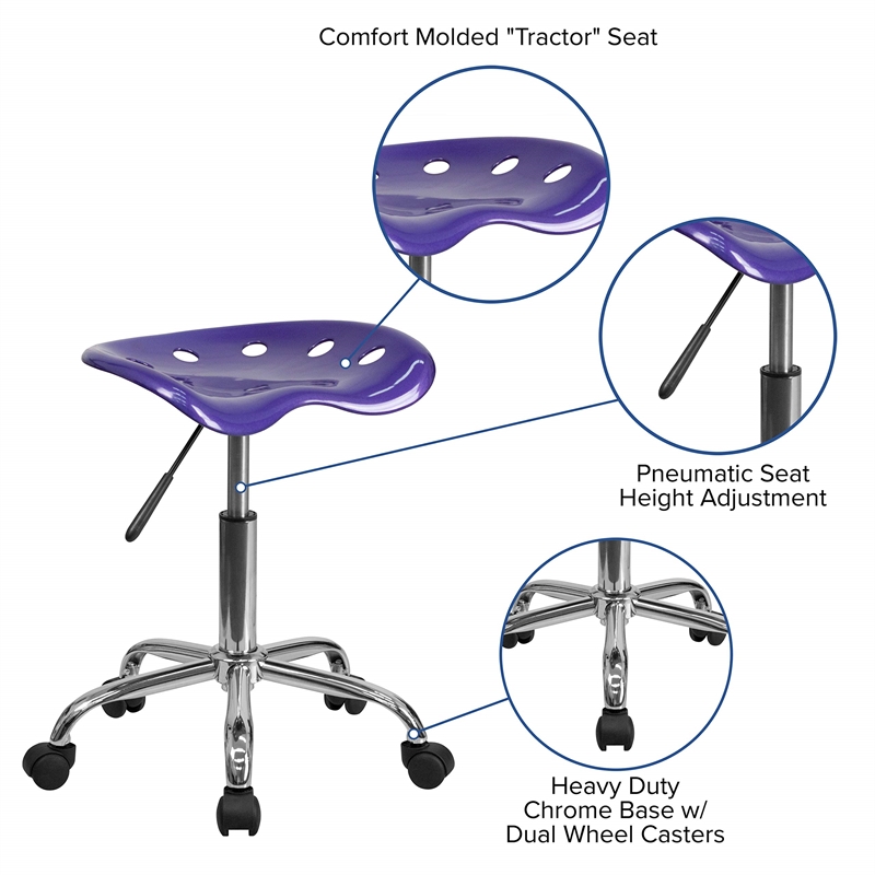 Flash Furniture Vibrant Chrome Adjustable Bar Stool in Violet