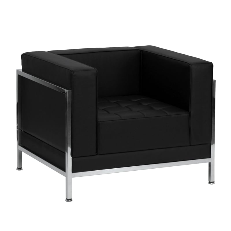Flash Furniture Hercules Imagination Leather Tufted Reception Arm Chair in Black
