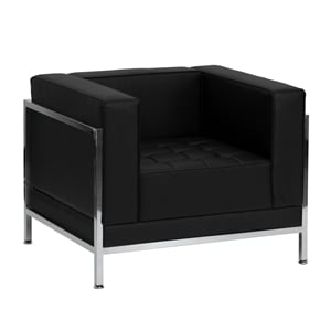Flash Furniture Hercules Imagination Leather Tufted Reception Arm Chair in Black