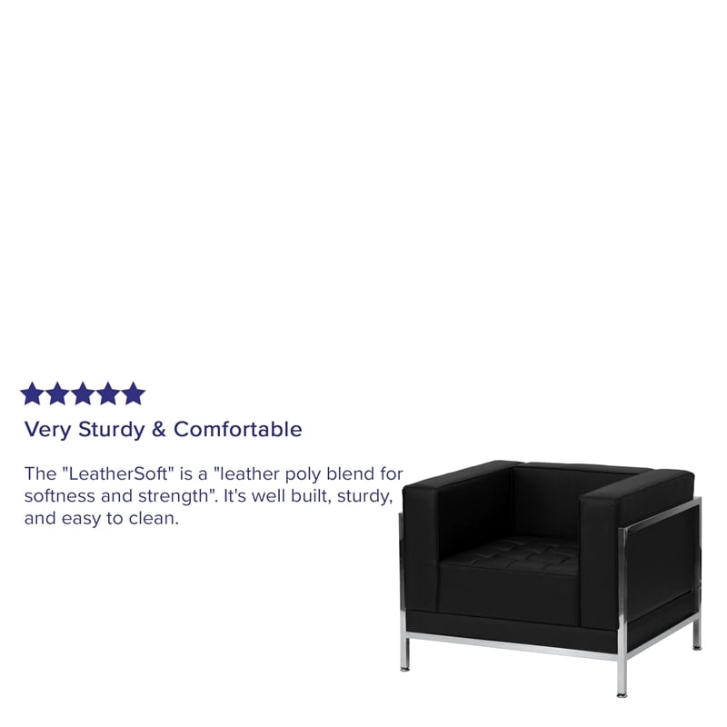 Flash Furniture Hercules Imagination Leather Tufted Reception Arm Chair in Black