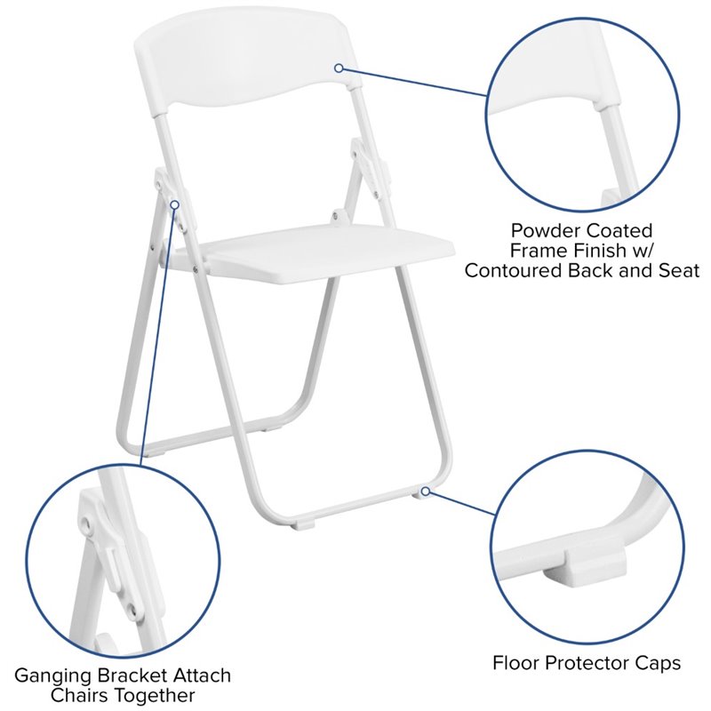 Flash Furniture Hercules Metal Contoured Back Folding Chair in White (Set of 2)