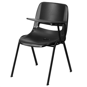 Flash Furniture Plastic Classroom Chair in Black with Left Arm Tablet