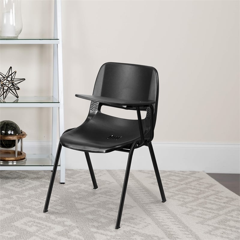 Flash Furniture Plastic Classroom Chair in Black with Left Arm Tablet