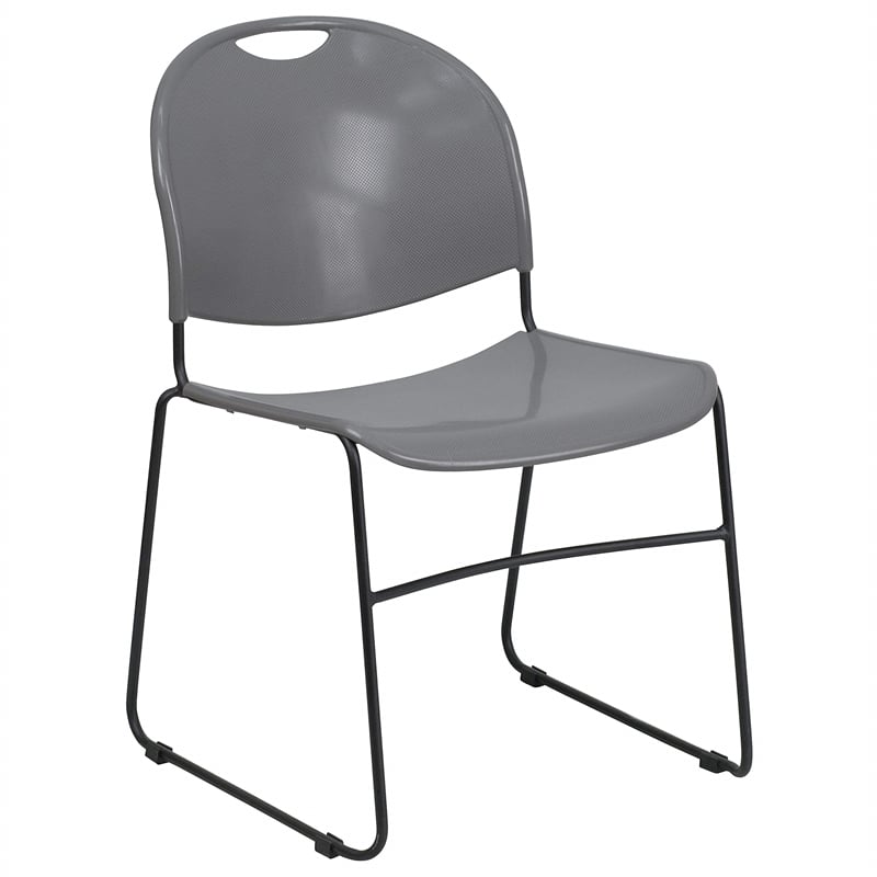 Flash Furniture Hercules Ultra Compact Stacking Chair in Gray and Black