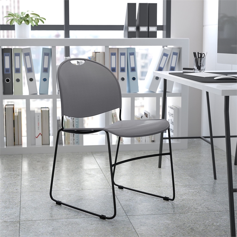Flash Furniture Hercules Ultra Compact Stacking Chair in Gray and Black