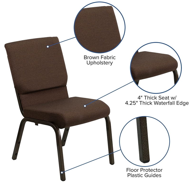 Flash Furniture Fabric Church Stacking Chair in Brown and Goldvein