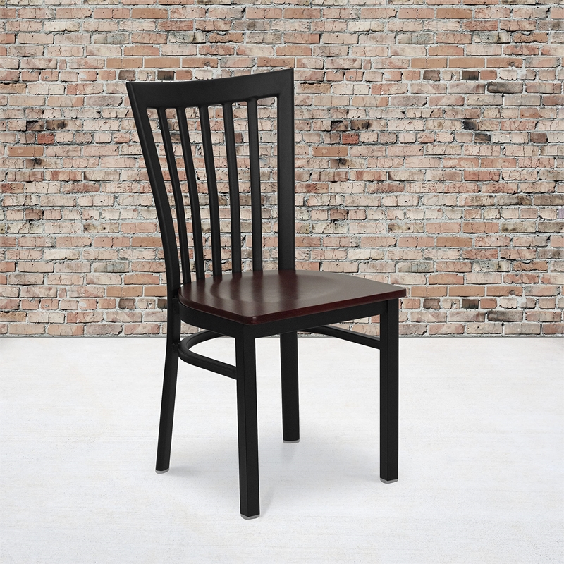 Flash Furniture Hercules Black Back Metal Dining Chair in Mahogany