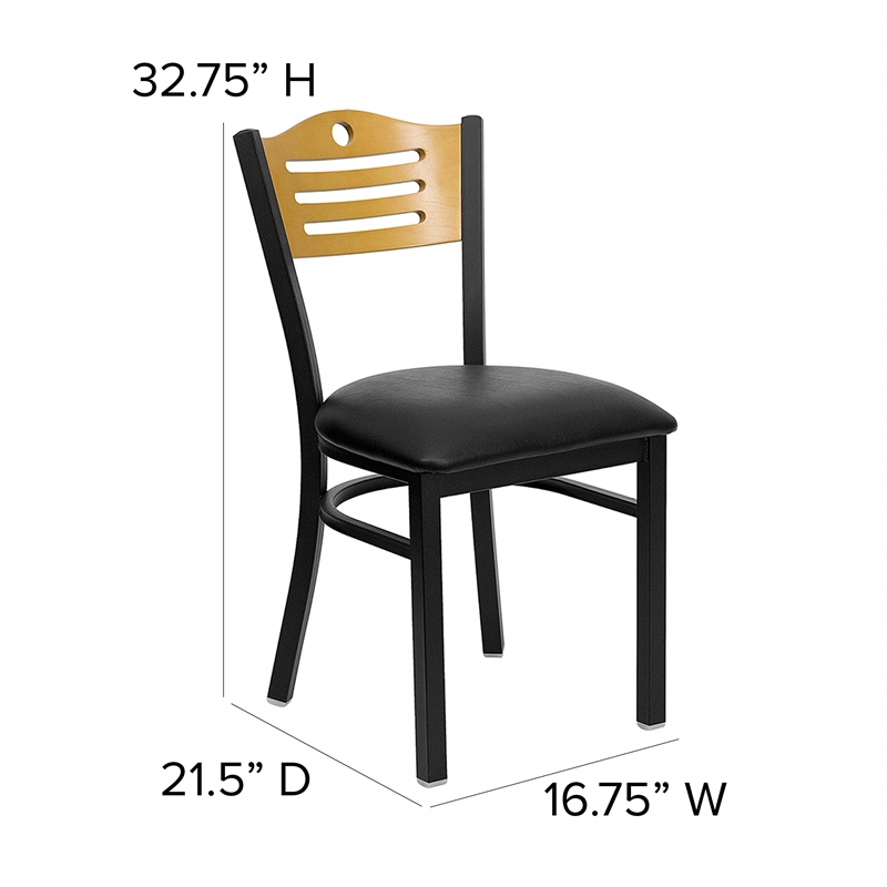Flash Furniture Hercules Black Slat Back Metal Dining Chair in Natural