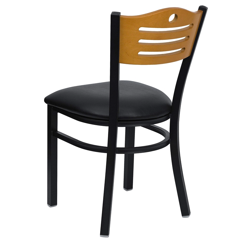 Flash Furniture Hercules Black Slat Back Metal Dining Chair in Natural